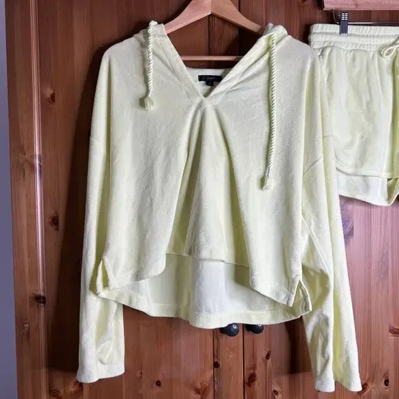 J. Crew Towel Terry V-neck Hoodie Set‎ Neon Yellow Women’s Medium Cozy Beachy - Picture 5 of 11